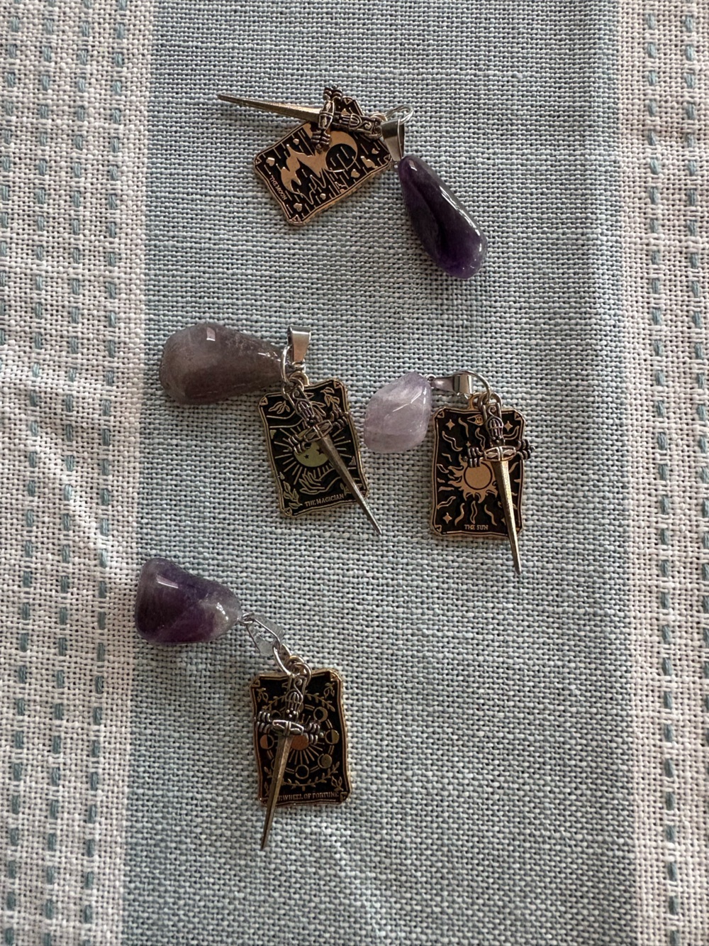 Set of four Amethyst Teardrop Tarot Charms with daggers